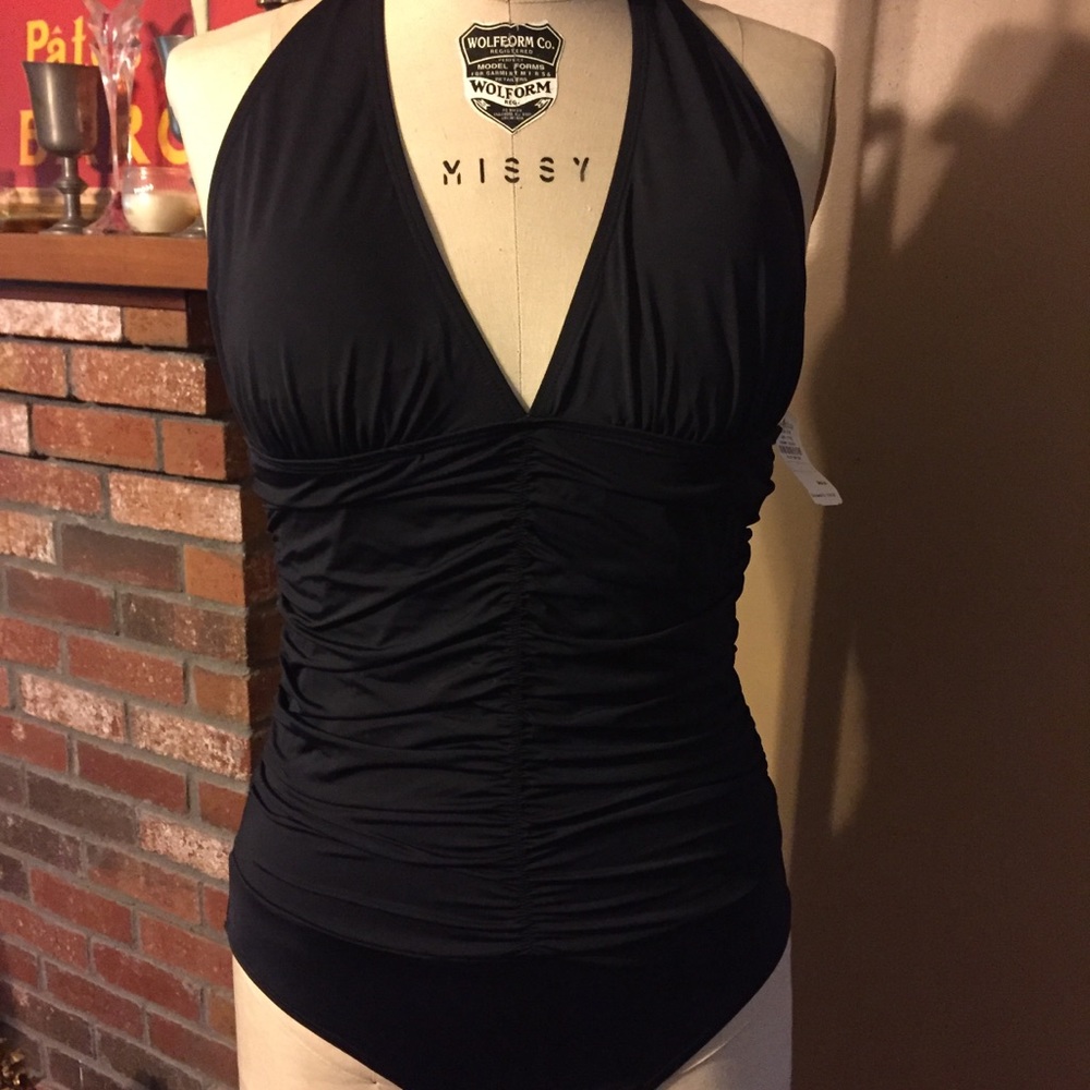 Tarte Swim Large One Piece Swimsuit ruched Black New